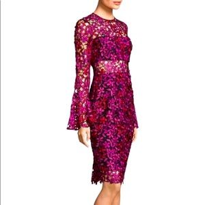 Shoshanna Hot Pink Floral Lace Bell-Sleeve Cocktail Dress Holiday Party
